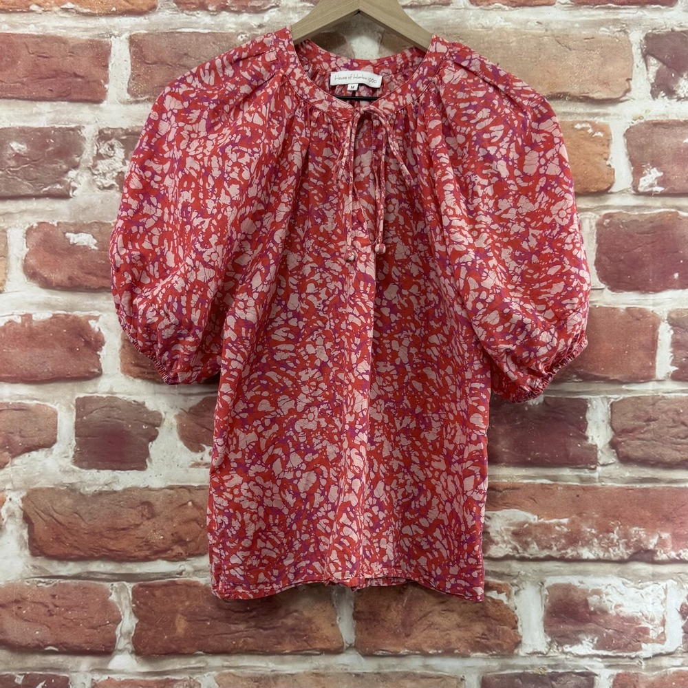 House Of Harlow 1960 Top Women's Medium Red White Boho Peasant Abstract  Shirt